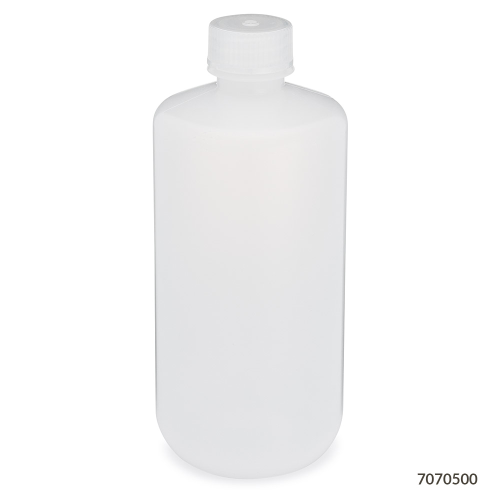 Globe Scientific Bottle, Narrow Mouth, LDPE Bottle, Attached PP Screw Cap, 500mL, 12/Pack Bottle; Boston Round; Narrow Mouth; LDPE; Low Density Polyethylene; Screwcap; storage bottle; lab bottle